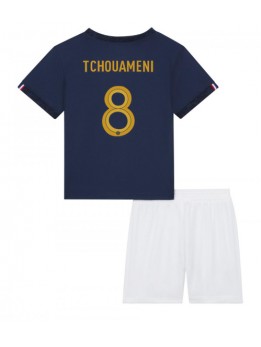Otroški Nogometna dresi replika Francija Aurelien Tchouameni #8 Domači SP 2022 Kratek rokav (+ hlače)